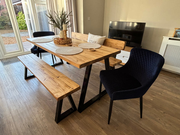 Trypezium Dining Table Set - Handmade Rustic Industrial - D&R Rustics