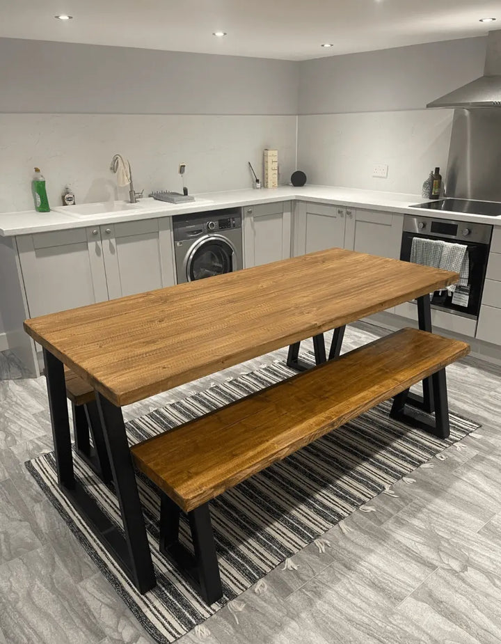 Industrial Trypezium Dining Table Set - D&R Rustics