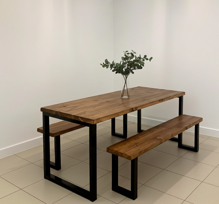 Square Leg Dining Table Set - Handmade Rustic Industrial - D&R Rustics