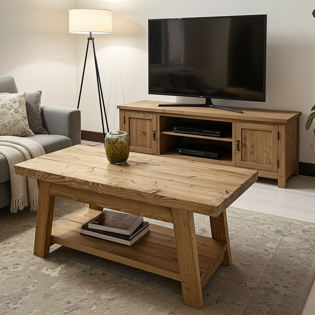 Trestle Rustic Coffee Table Handmade Living Room - D&R Rustics