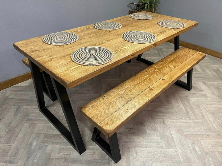 Trypezium Dining Table Set - Handmade Rustic Industrial - D&R Rustics