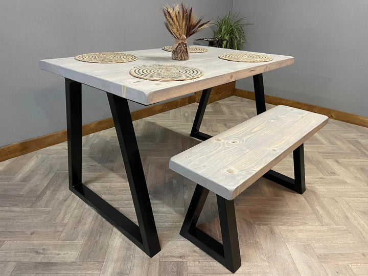 Trypezium Dining Table Set - Handmade Rustic Industrial - D&R Rustics