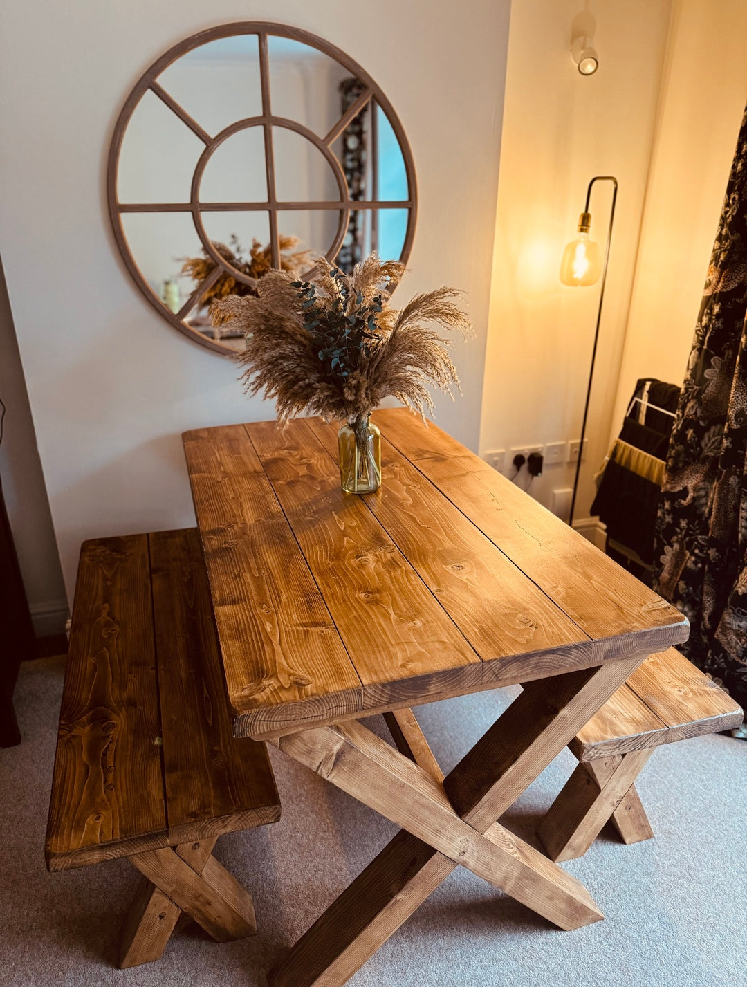 Knotwood Dining Table set - X Frame Legs - Handmade Rustic Industrial