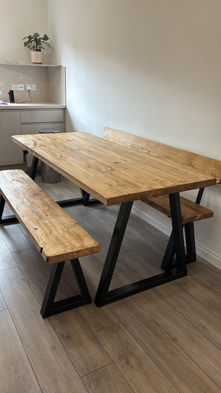 Trypezium Dining Table Set - Handmade Rustic Industrial